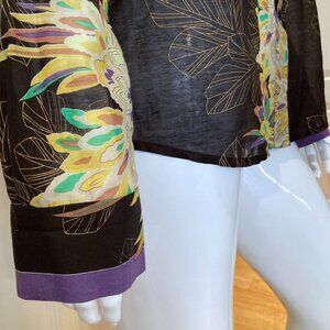 Elie Tahari Blouse Sheer Floral Long Sleeve Large